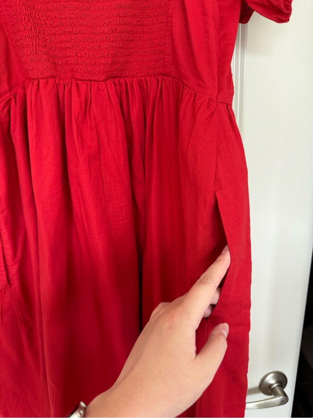 Abercrombie & Fitch Red Puff-Sleeve Square-Neck Midi Dress - Picture 4 of 5